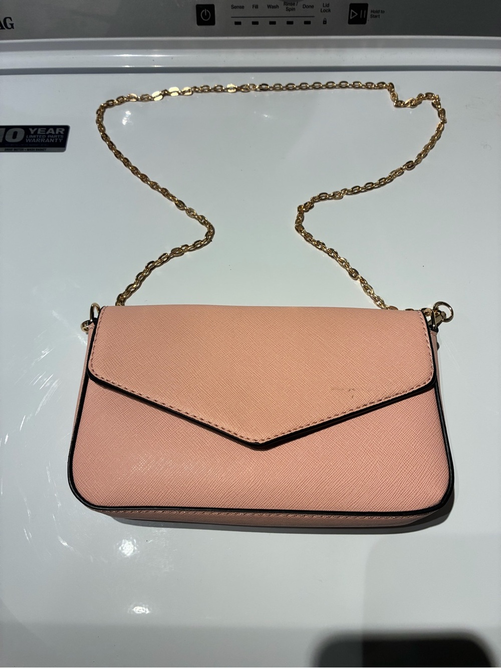 Peach Crossbody Envelope Bag with Gold Chain Strap
